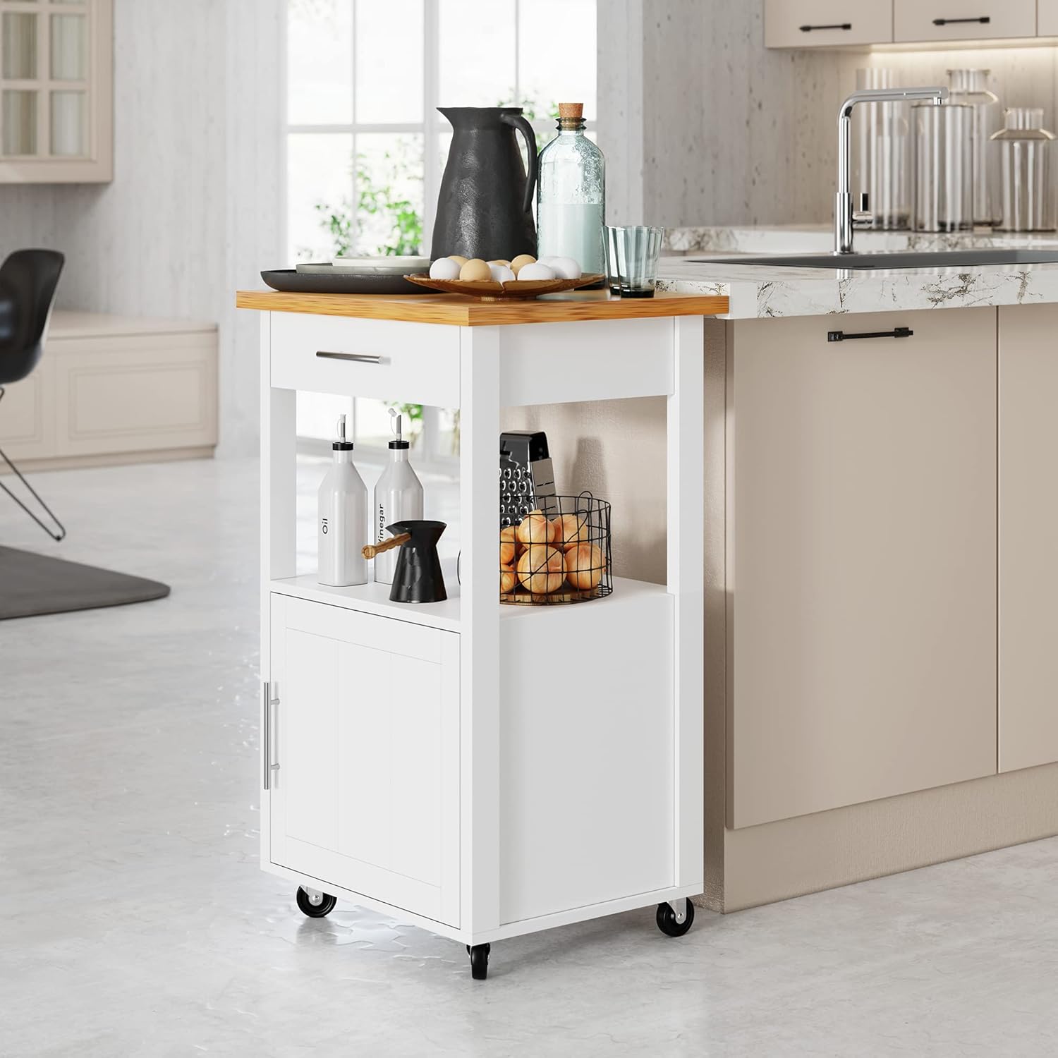 Shintenchi Kitchen Island Cart with Storage and Wheels for Dining
