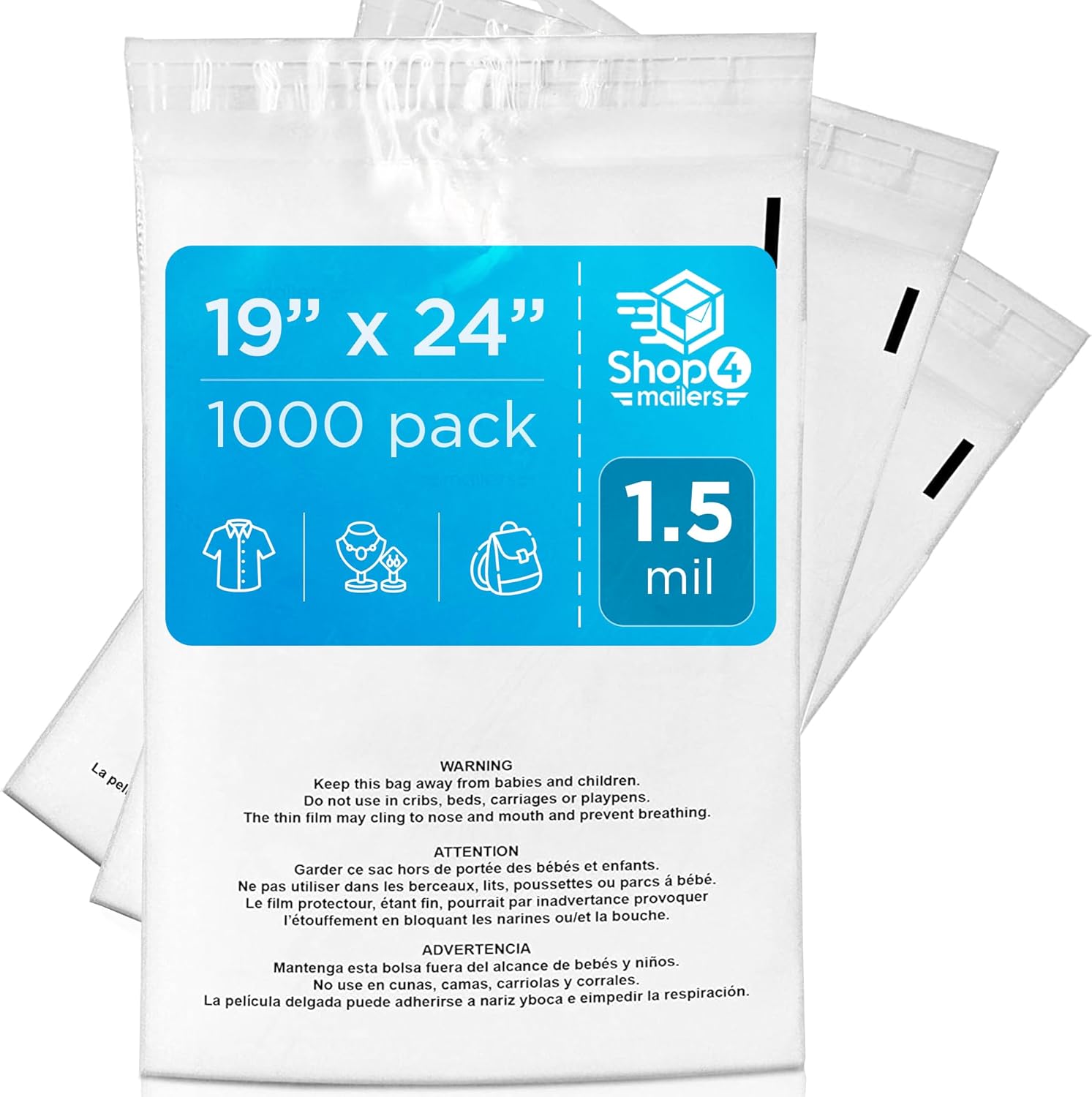 19x24 Clear Poly Bags with Suffocation Warning for Shipping Needs