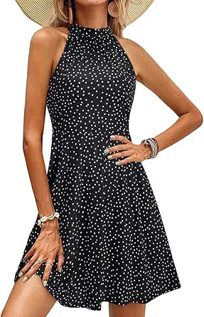 OUGES Women's Halter Neck Floral Summer Casual Sundress Review