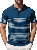 Men's Knit Polo Shirt Short Sleeve Striped - Lightweight Comfort