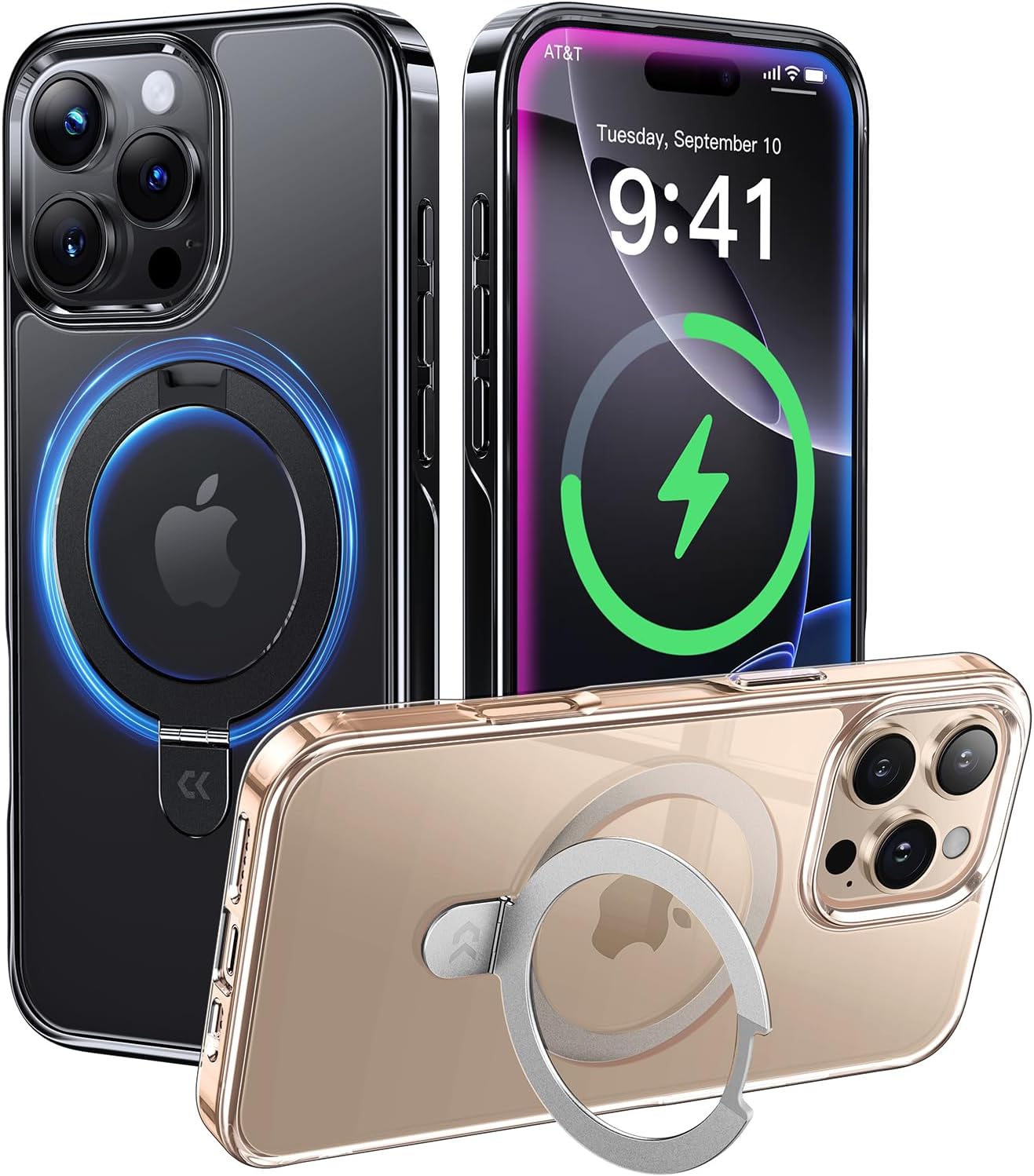 CASEKOO Black Titanium iPhone 16 Pro Case with Magnetic Stand