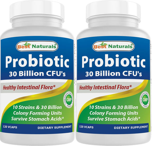Probiotic 10 Strains 30 Billion CFU Veggie Caps for Gut Health