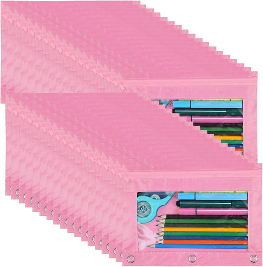 Zipper Pencil Pouch for 3 Ring Binder - 36 Pack in Pink