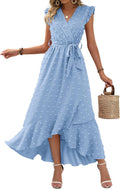 Boho Dresses for Women Swiss Dot Maxi Dress - Flattering Wrap Style