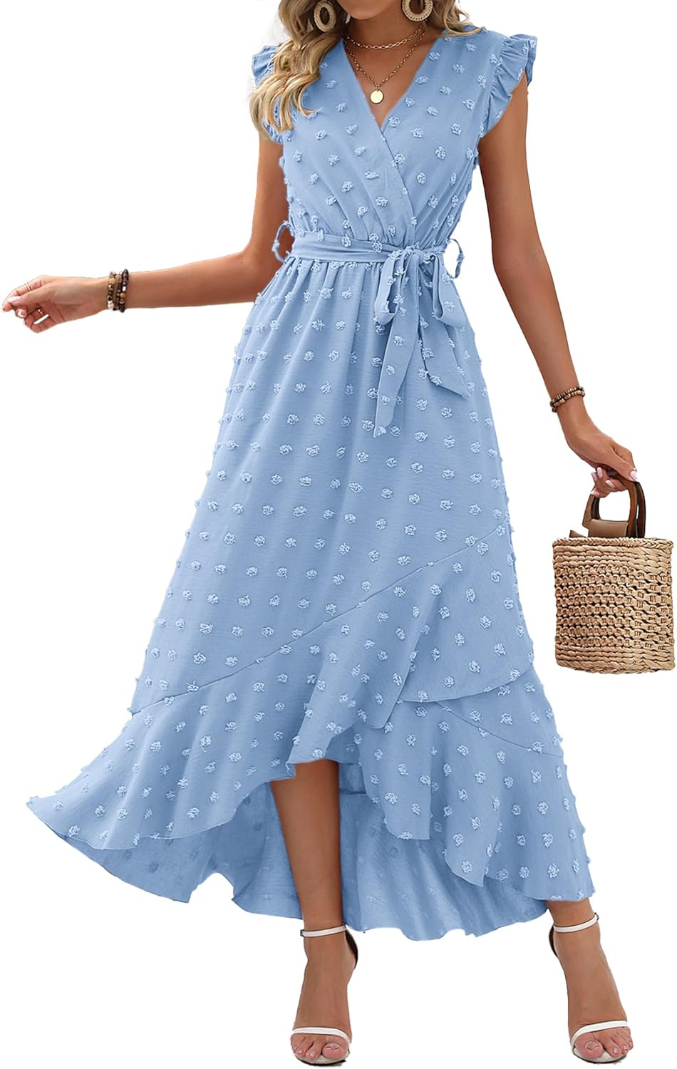 BTFBM Boho Dresses for Women - Flowy Ruffle Maxi Dress