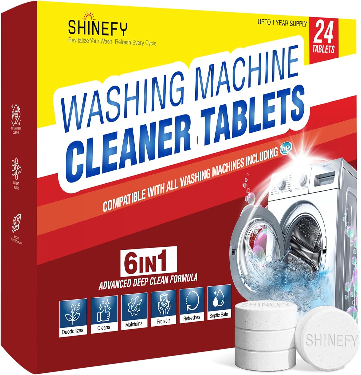 Shinefy 6-in-1 Washing Machine Tablets - Deep Clean & Deodorize