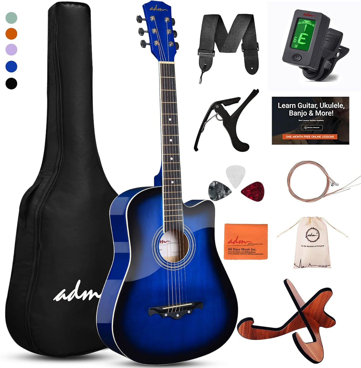 ADM 38 Inch Acoustic Guitar Bundle for Beginners with Lessons