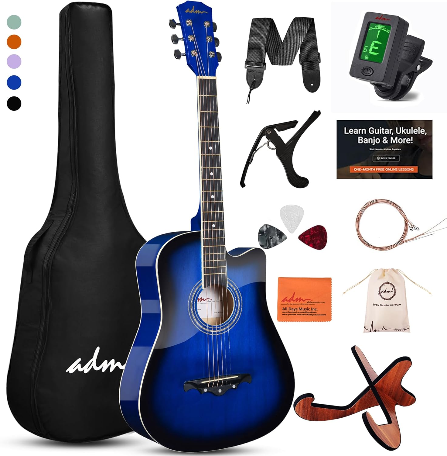 ADM 38 Inch Acoustic Guitar Bundle for Beginners with Lessons
