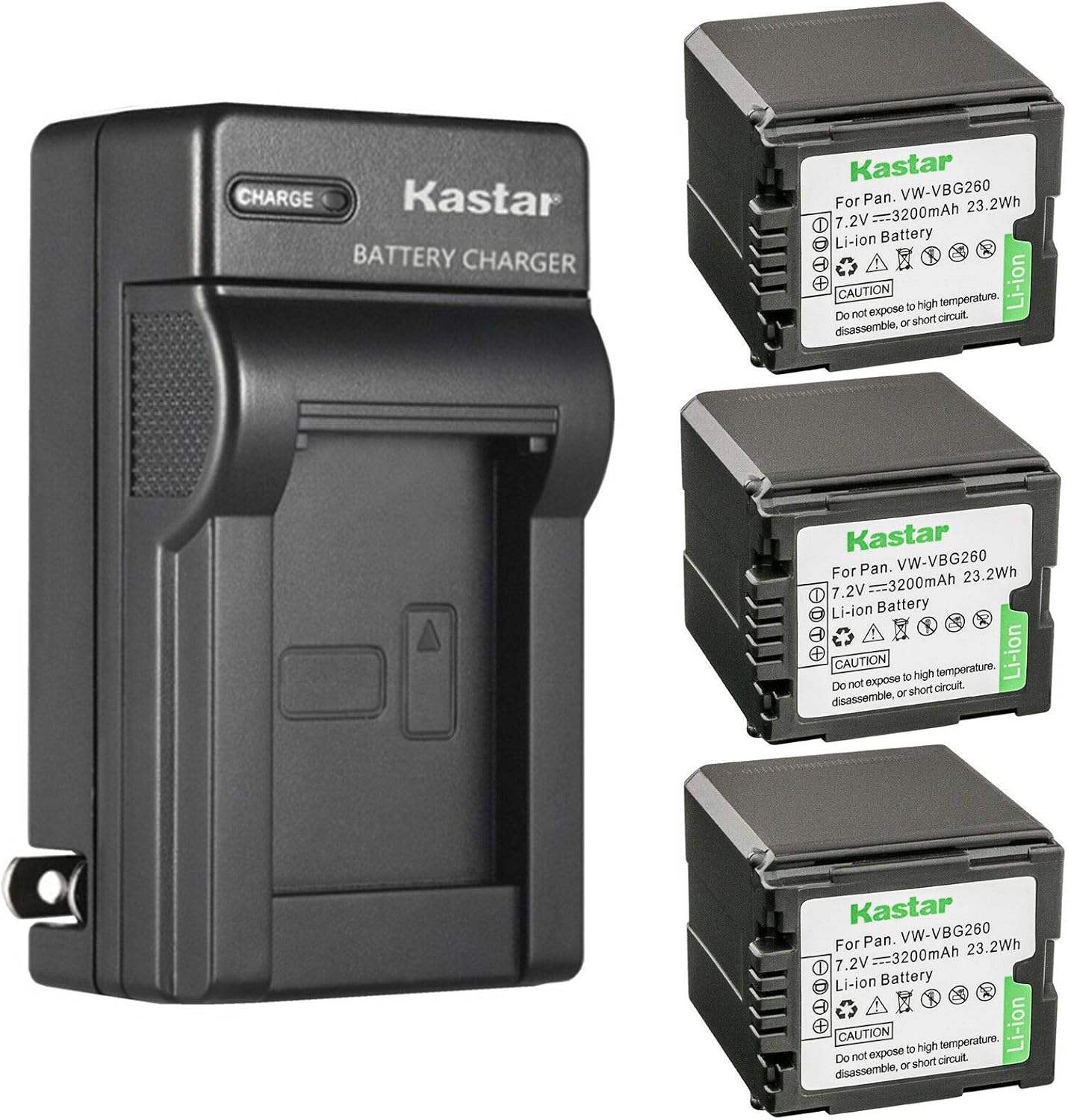 Kastar 3-Pack VW-VBG260 Battery and Charger for Panasonic Cameras