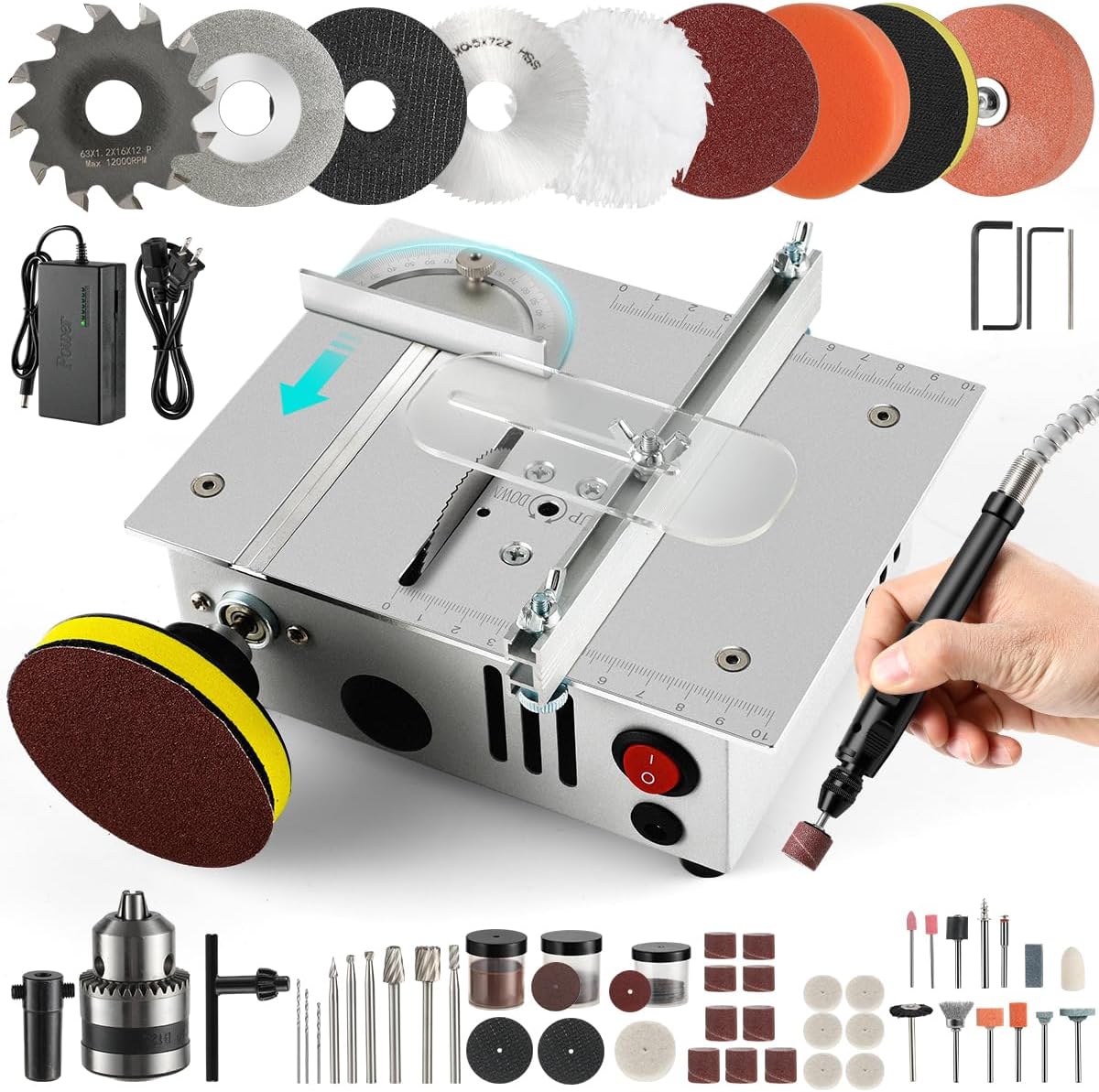 Mini Table Saw for Crafts - Dual Motor Control & Adjustable Features