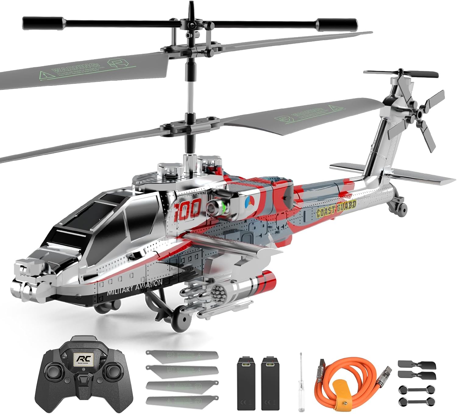 Remote Control Military Helicopter Toy with Gyro & LED Light