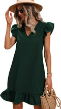 Summer Ruffle Smock Dress V Neck Cap Sleeve - Flattering Everyday