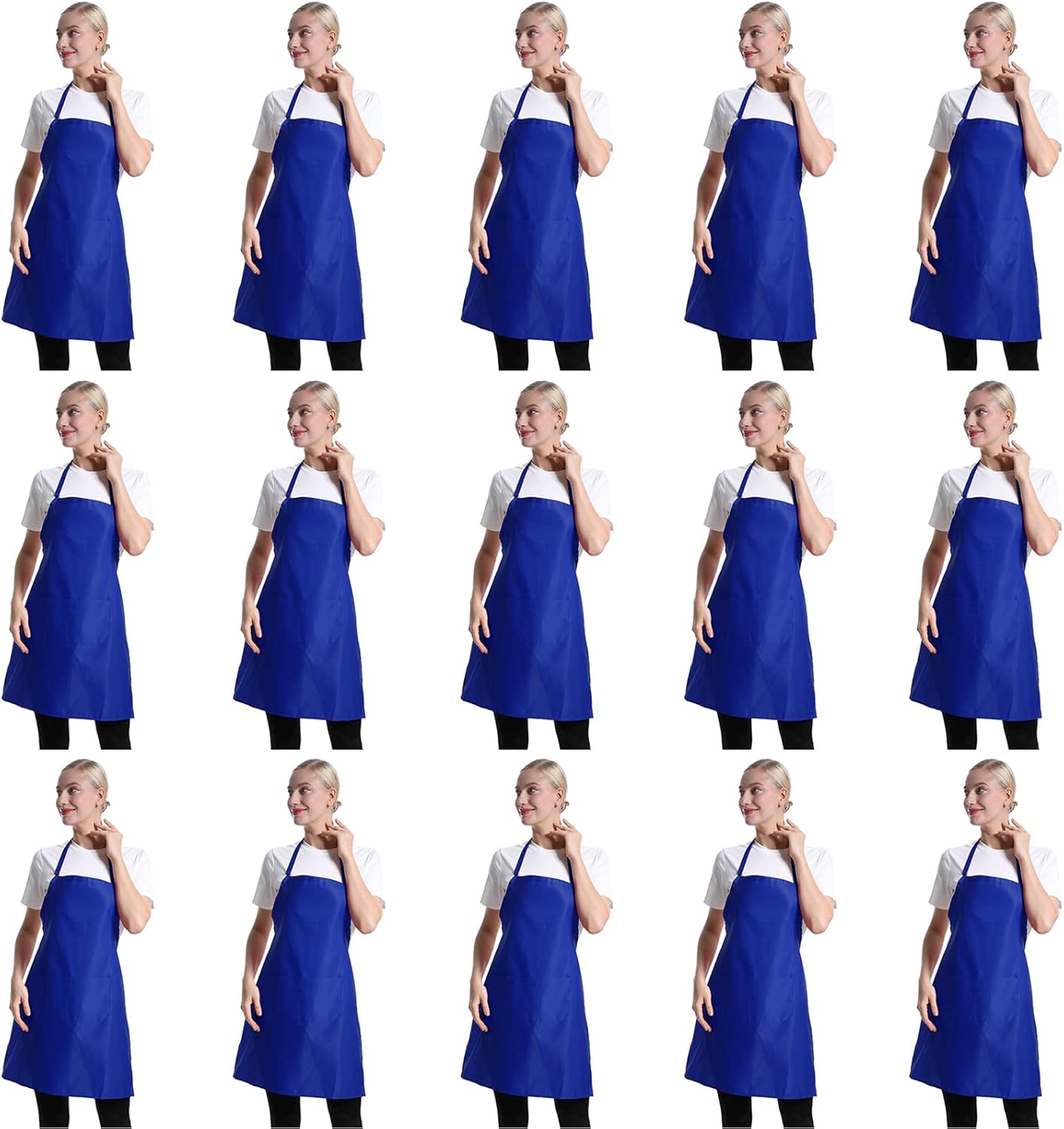 Total 15 PCS Dark Blue Bib Aprons for Women and Men Bulk Set