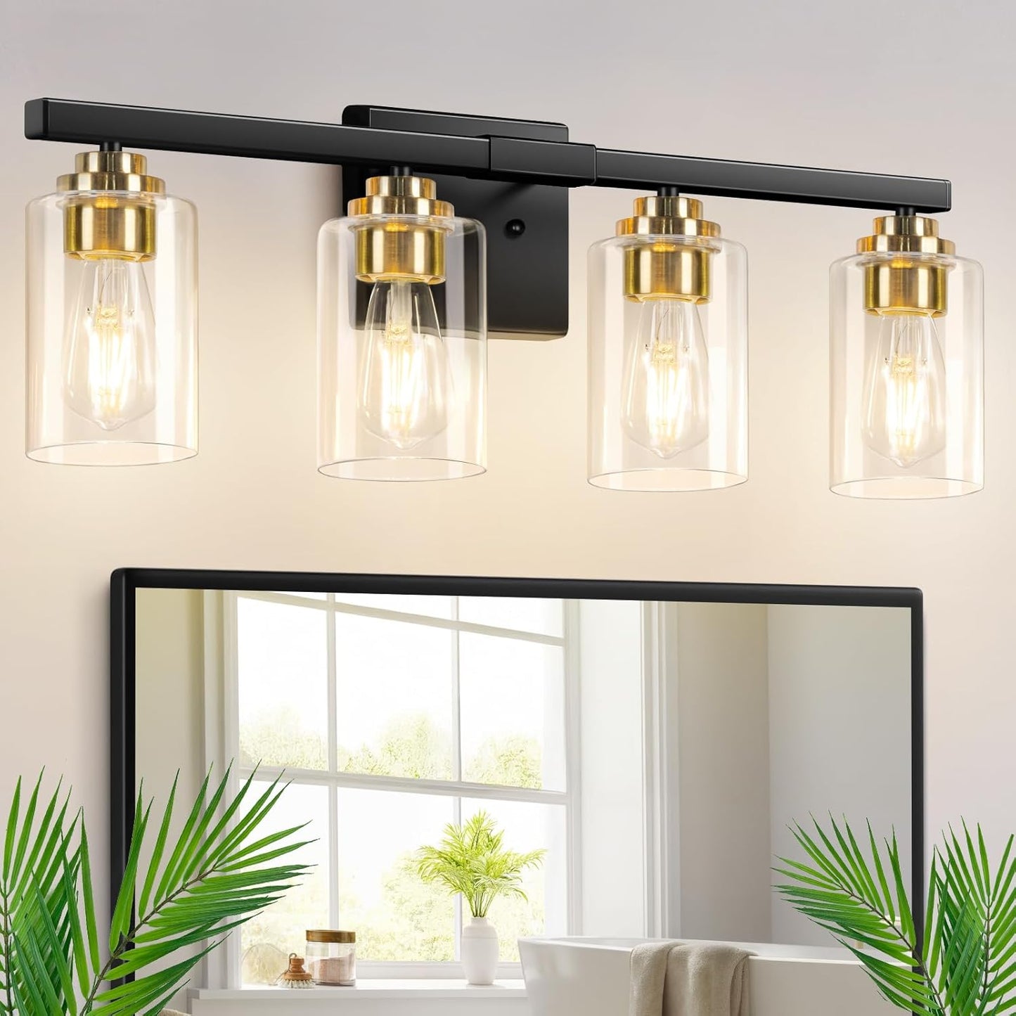 4-Light Bathroom Light Fixtures with Clear Glass Shades for Style