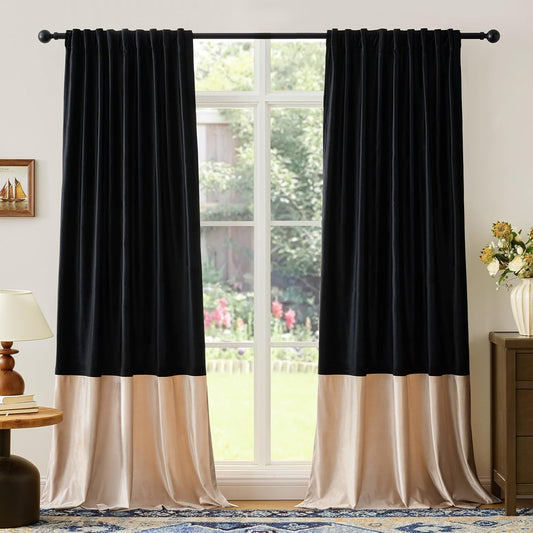 Black Velvet Curtains 108 inches Long for Modern Living Room