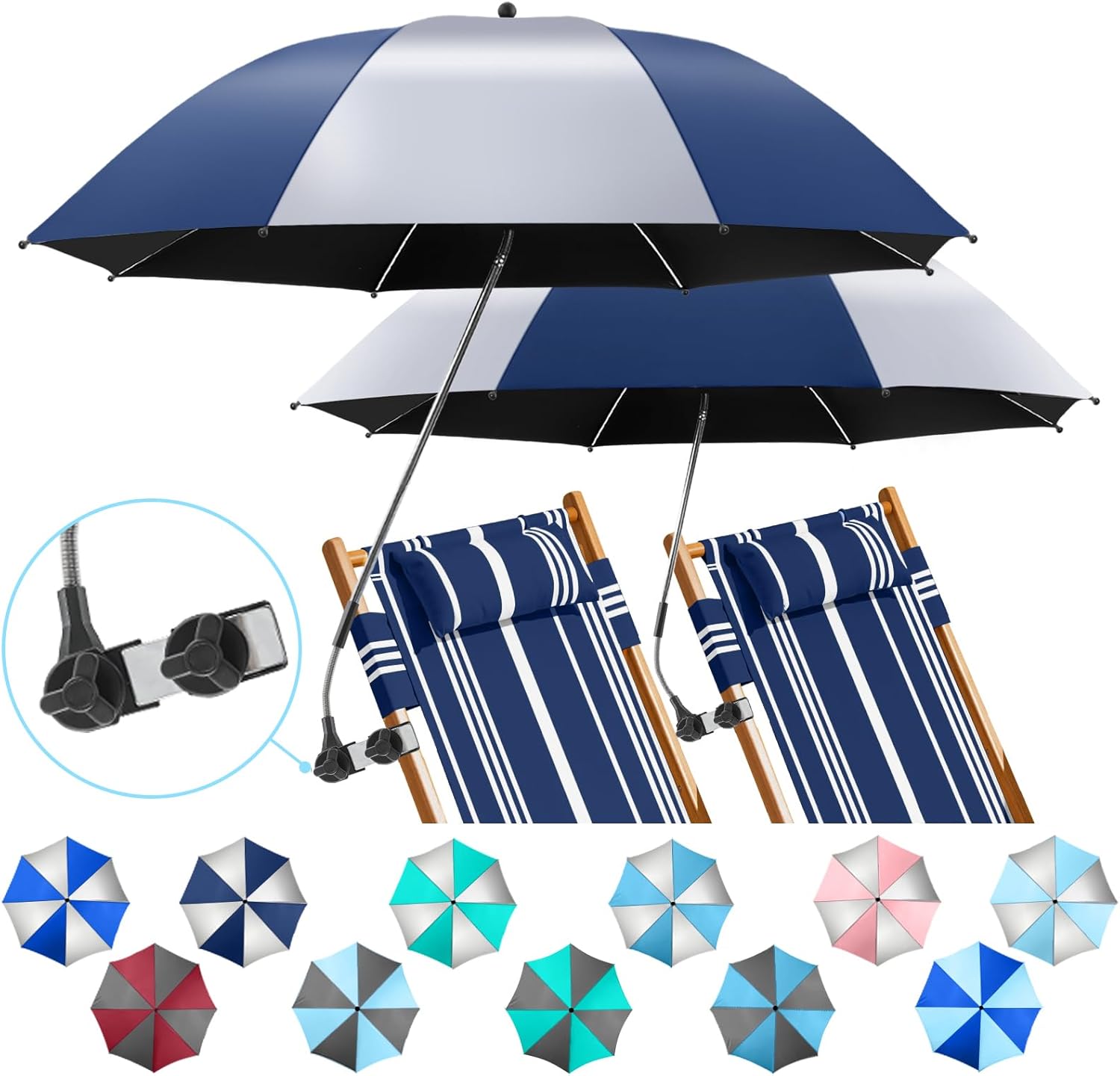 2 Pack Beach Umbrella with 360 Clamp for Ultimate Sun Protection