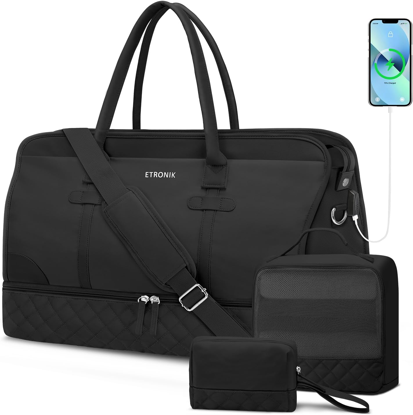 ETRONIK Weekender Overnight Duffle with Shoe Compartment