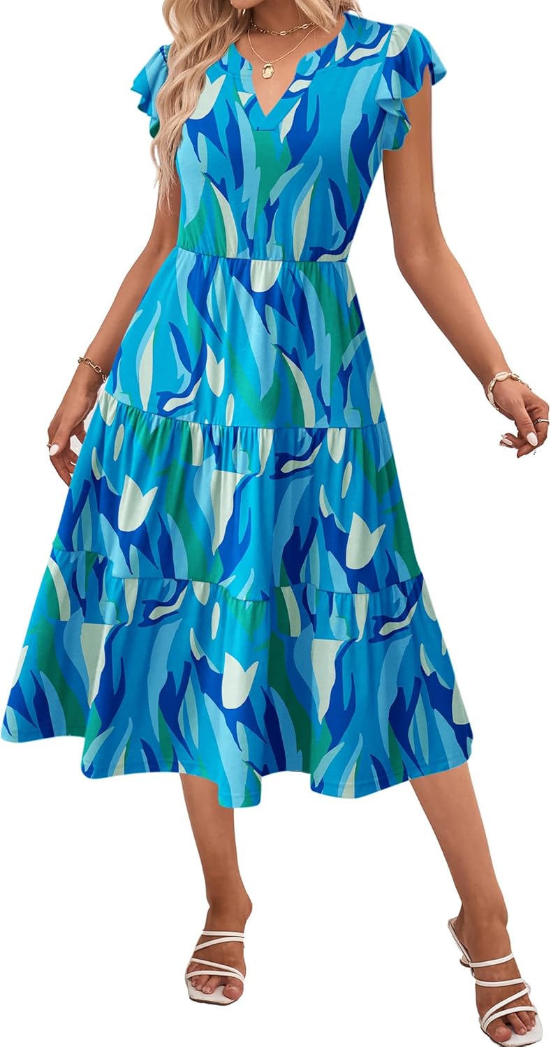 Womens Summer Casual Dresses with Ruffle Sleeves and Pockets