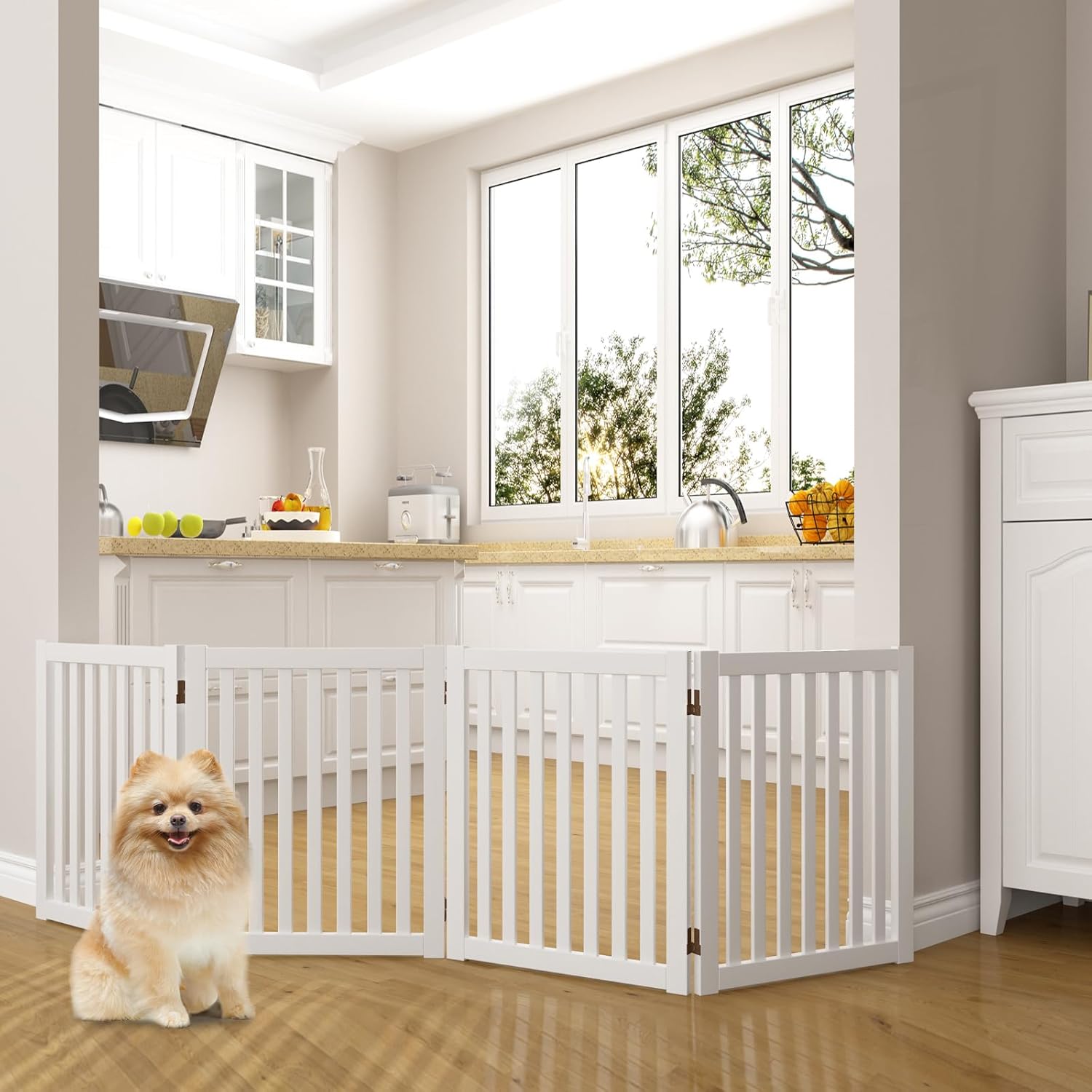 WELLAND Wooden Freestanding Pet Gate for Indoor Safety