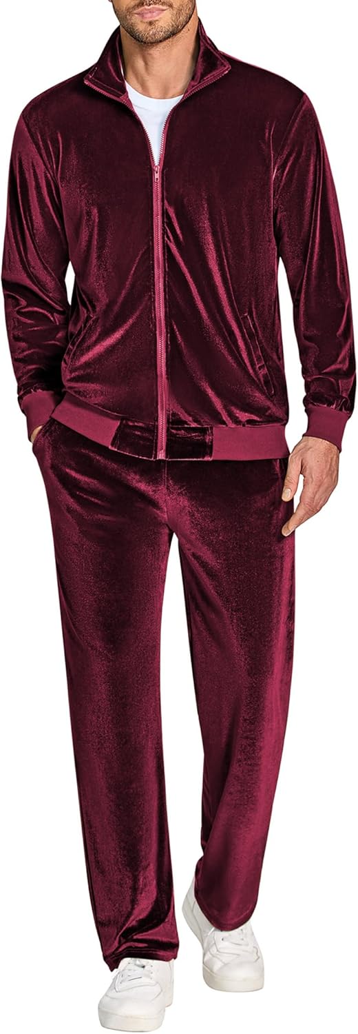 COOFANDY Mens 2 Piece Velour Tracksuit for Comfort and Style