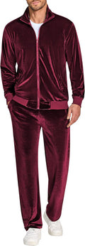 COOFANDY Mens Velour Tracksuit Full Zip Jacket and Pants - Soft Velvet