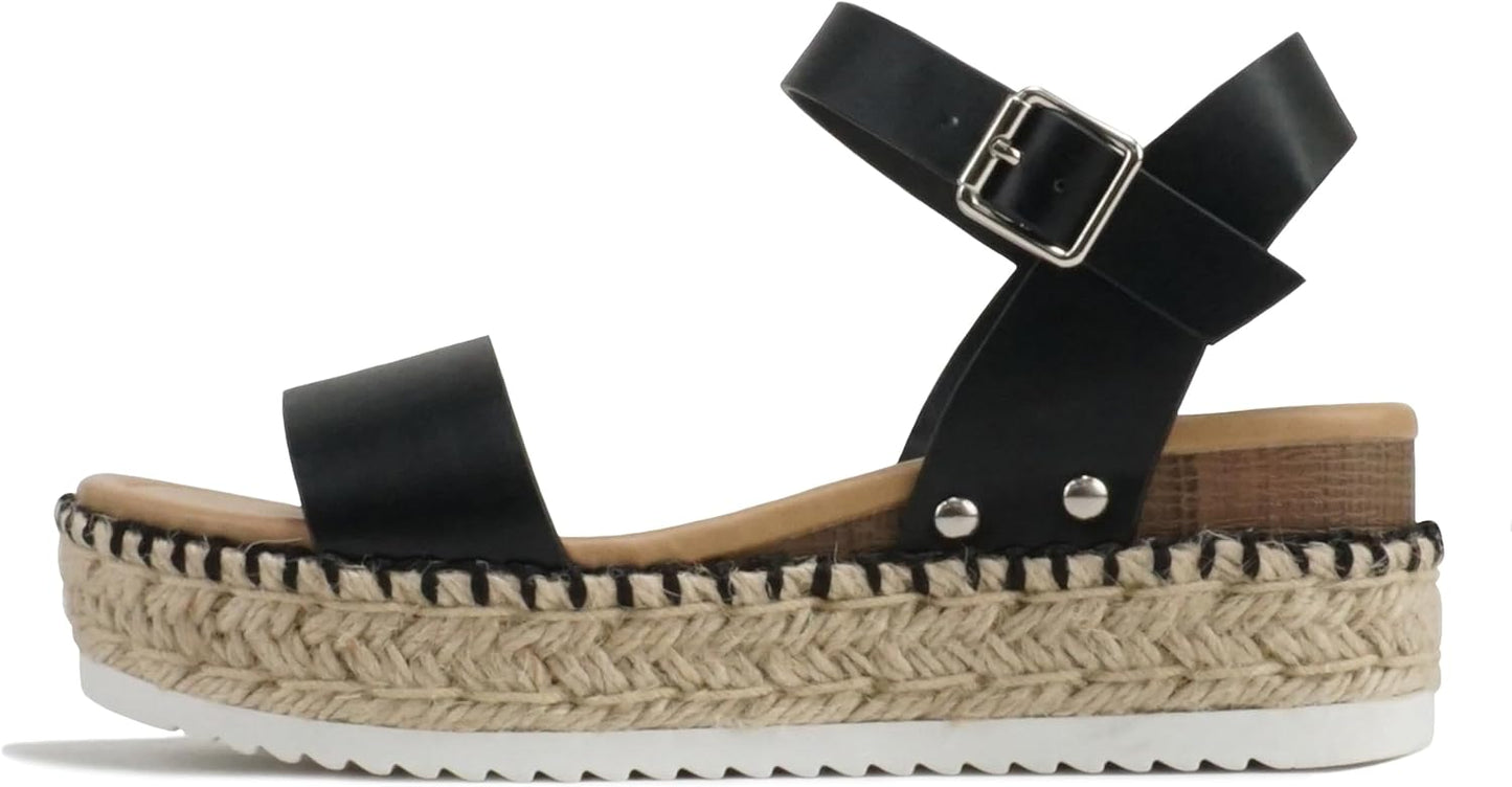 Soda CLIP Women Open Toe Ankle Strap Platform Espadrille Sandal