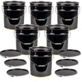 5 Gallon Black Metal Bucket with Lever Lock Lid - 6 Pack