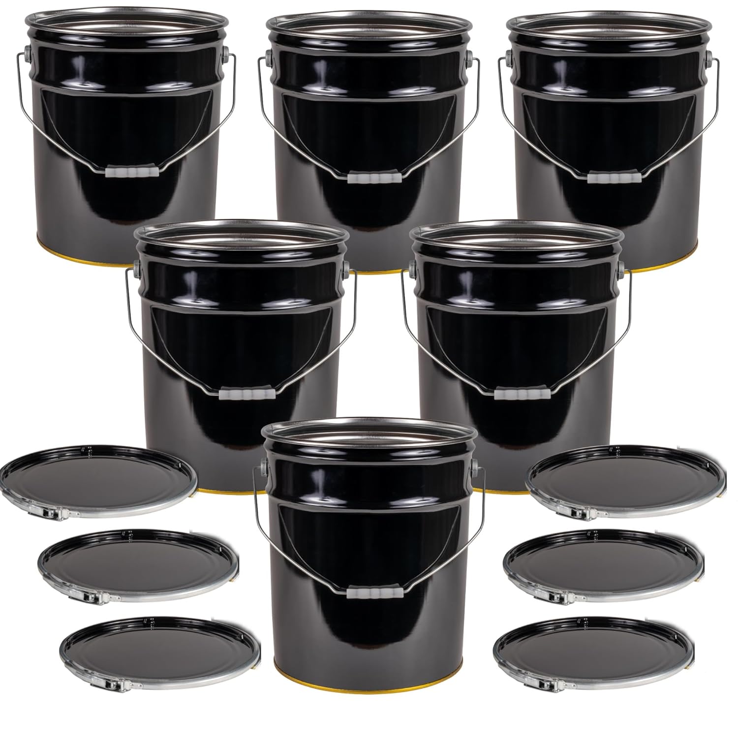 5 Gallon Black Metal Bucket with Lever Lock Lid - Heavy Duty Pails