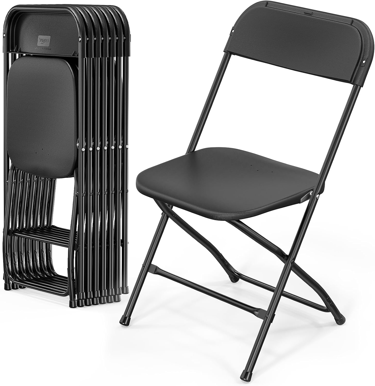 VINGLI 8 Pack Black Plastic Folding Chair for Events and More