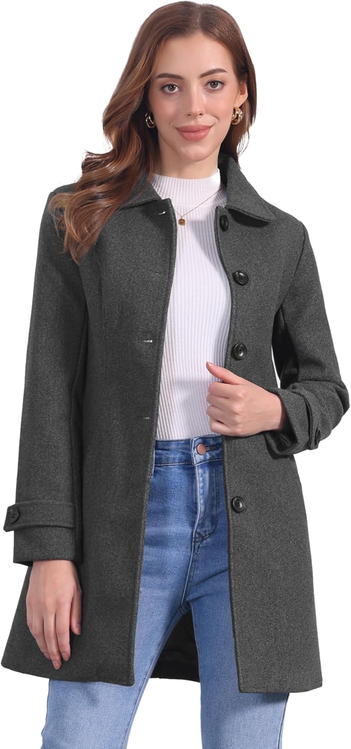 Allegra K Women's Winter Outerwear Overcoat with Peter Pan Collar