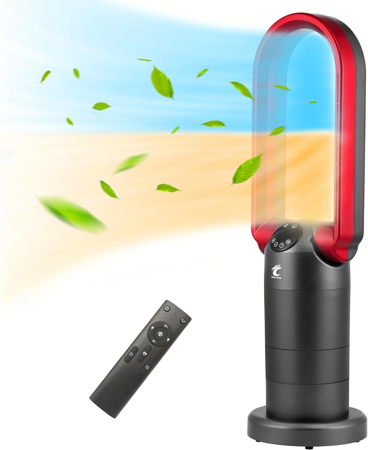 OceanLoong Tower Fan & Heater Combo - Remote Control, Timer, Oscillation & Thermostat - 29 (Red)