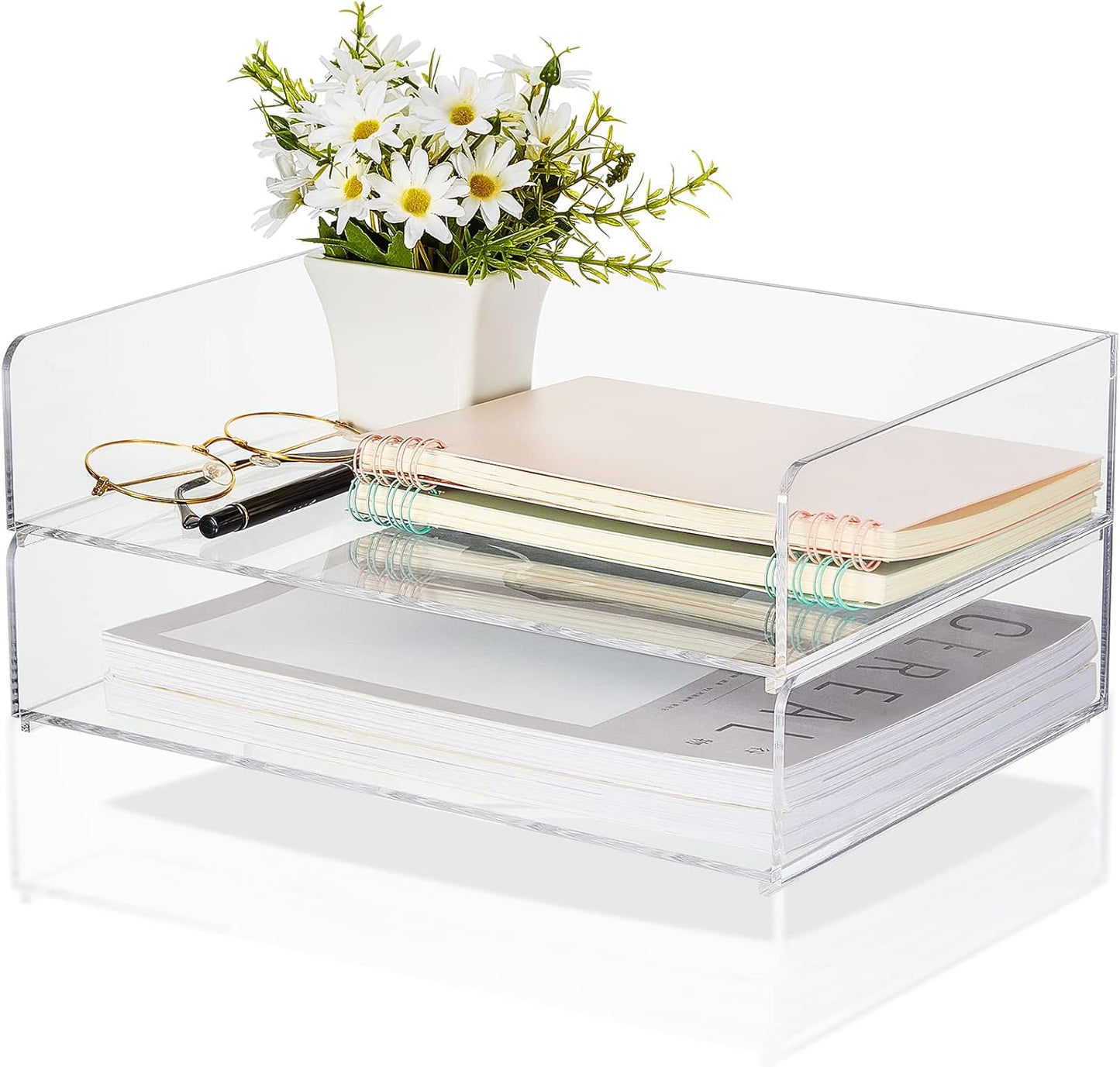 Clear Stackable Desk Organizers Set - 2 Pcs