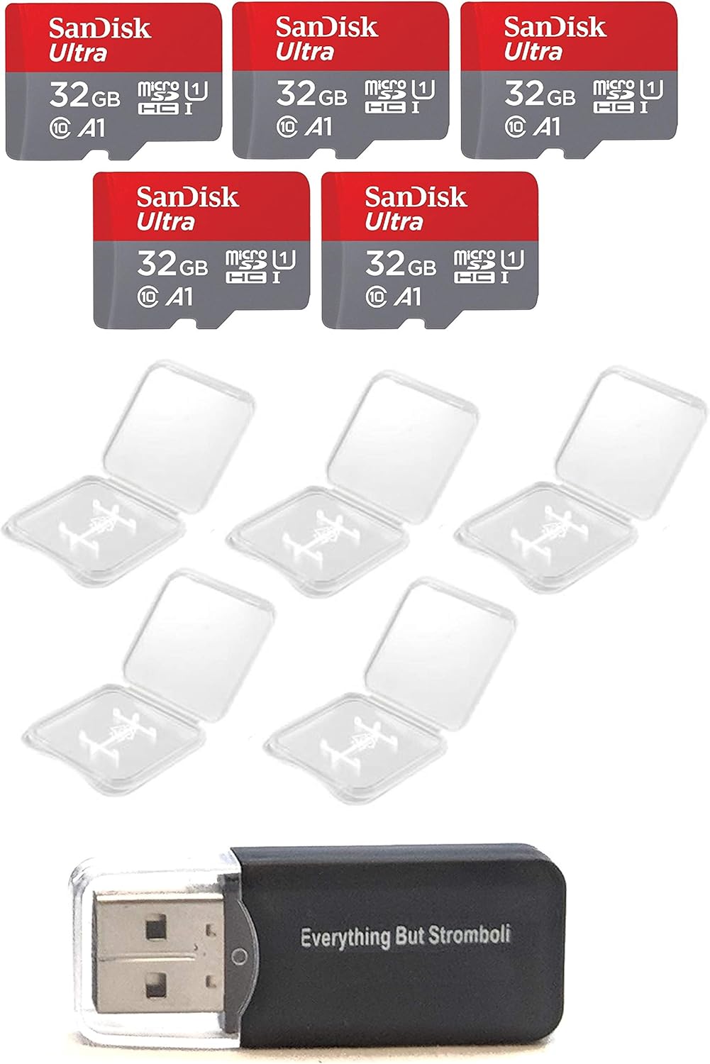 SanDisk 32GB MicroSD - 5 Pack Bundle with Cases & Card Reader