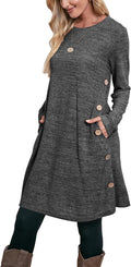 OFEEFAN Long Sleeve Tunic Dress with Pockets and Side (Style LG9Q)