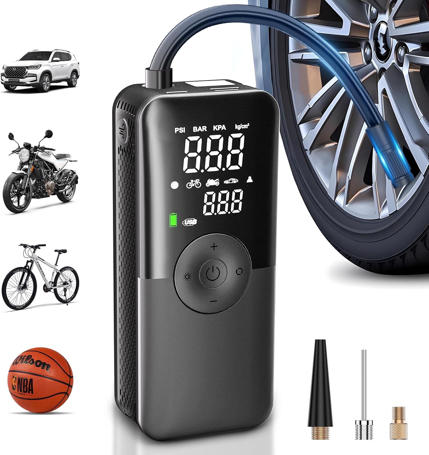 Portable Cordless Tire Inflator by CARSUN: 150 PSI Dual Screen Pump