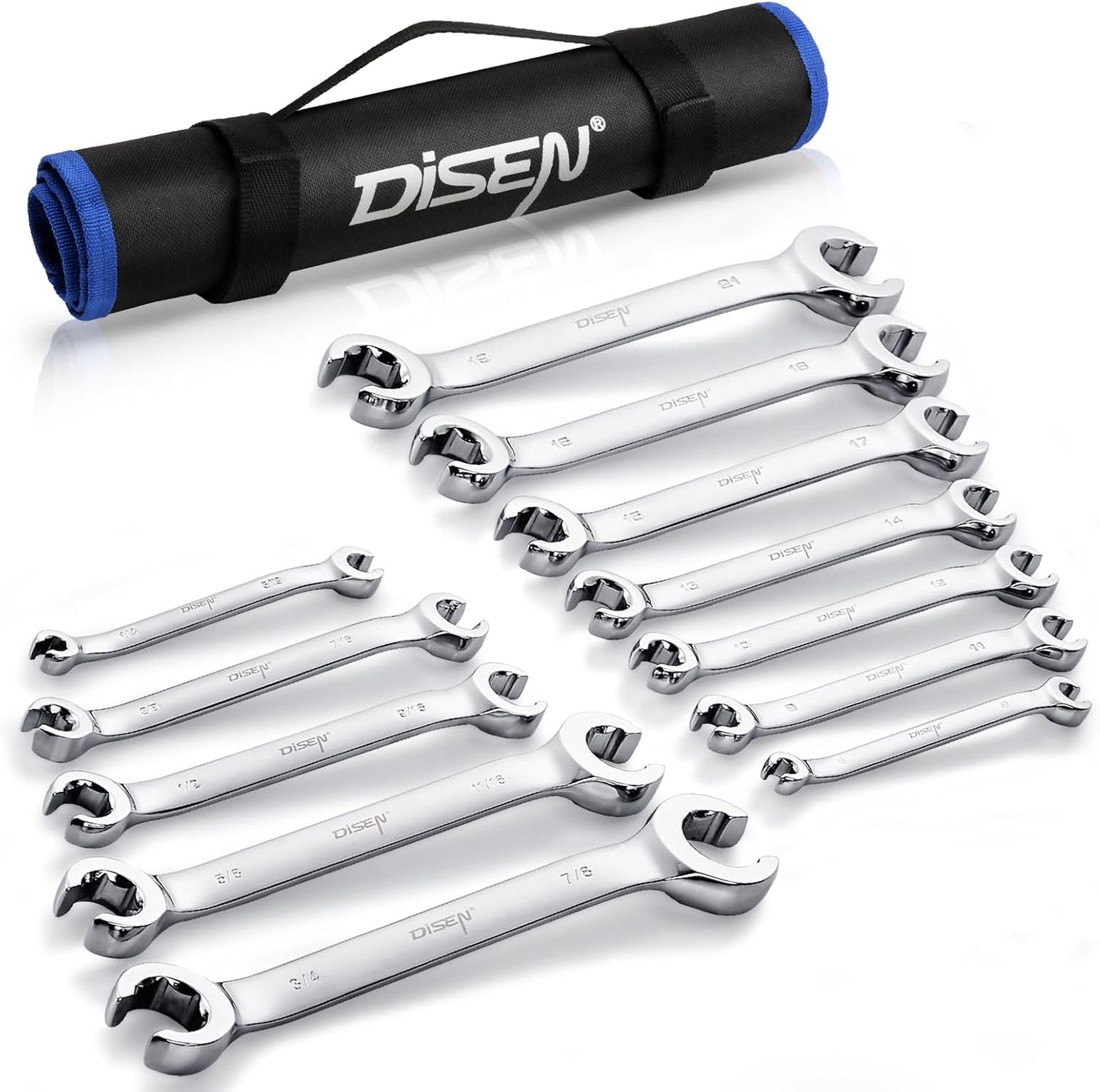 DISEN Flare Nut Wrench Set for Metric and SAE 12-Piece Set
