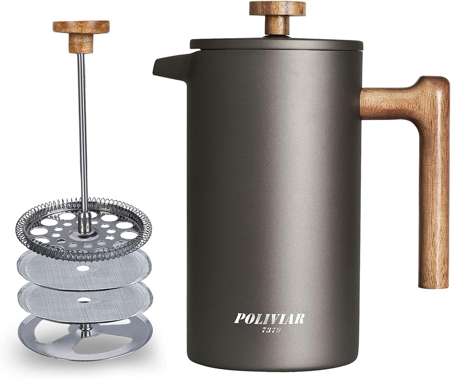 POLIVIAR French Press Coffee Maker with Real Wood Handle