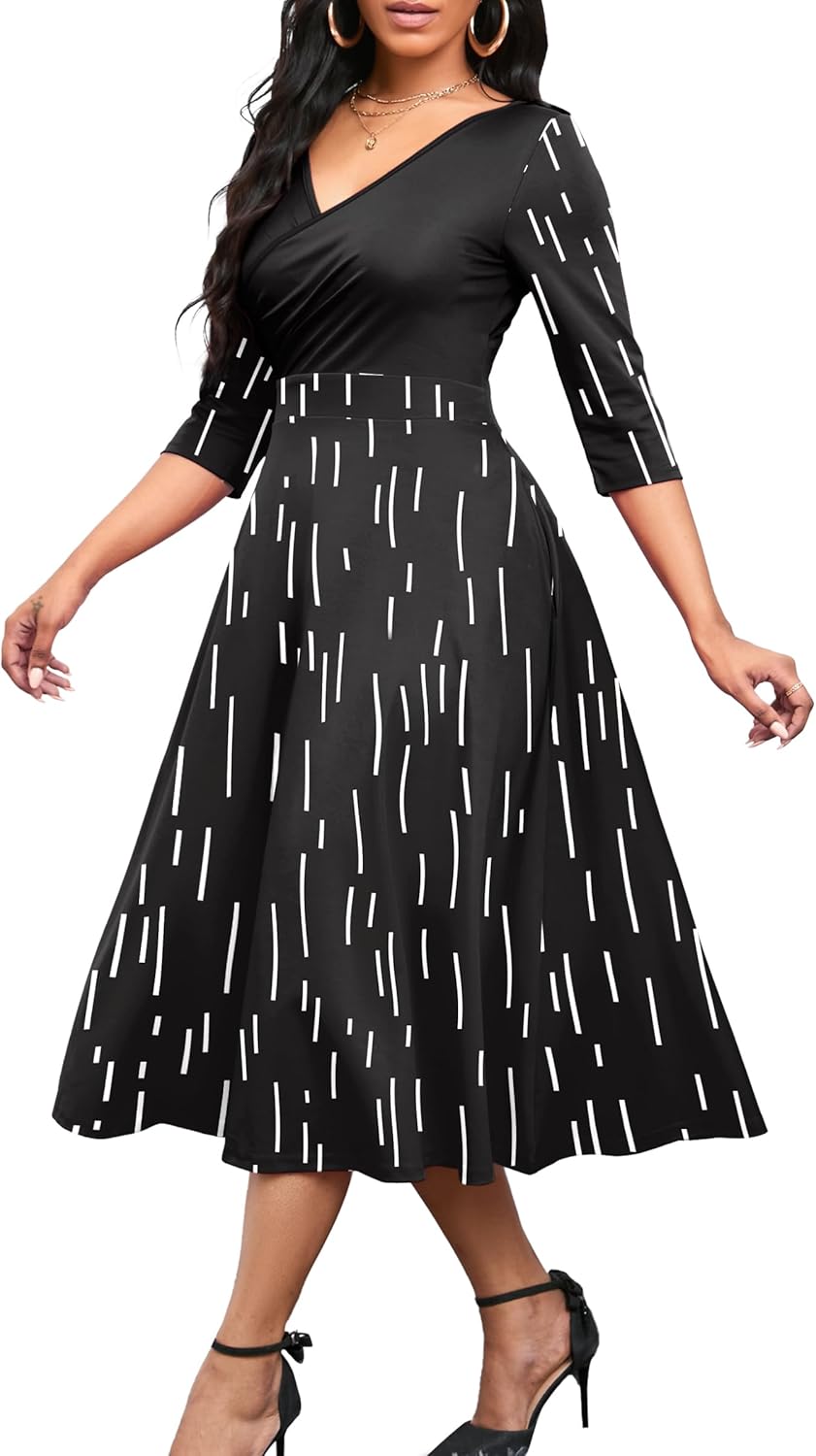 Nmoder Women's Casual Wrap Flared Midi Dress for Any Occasion
