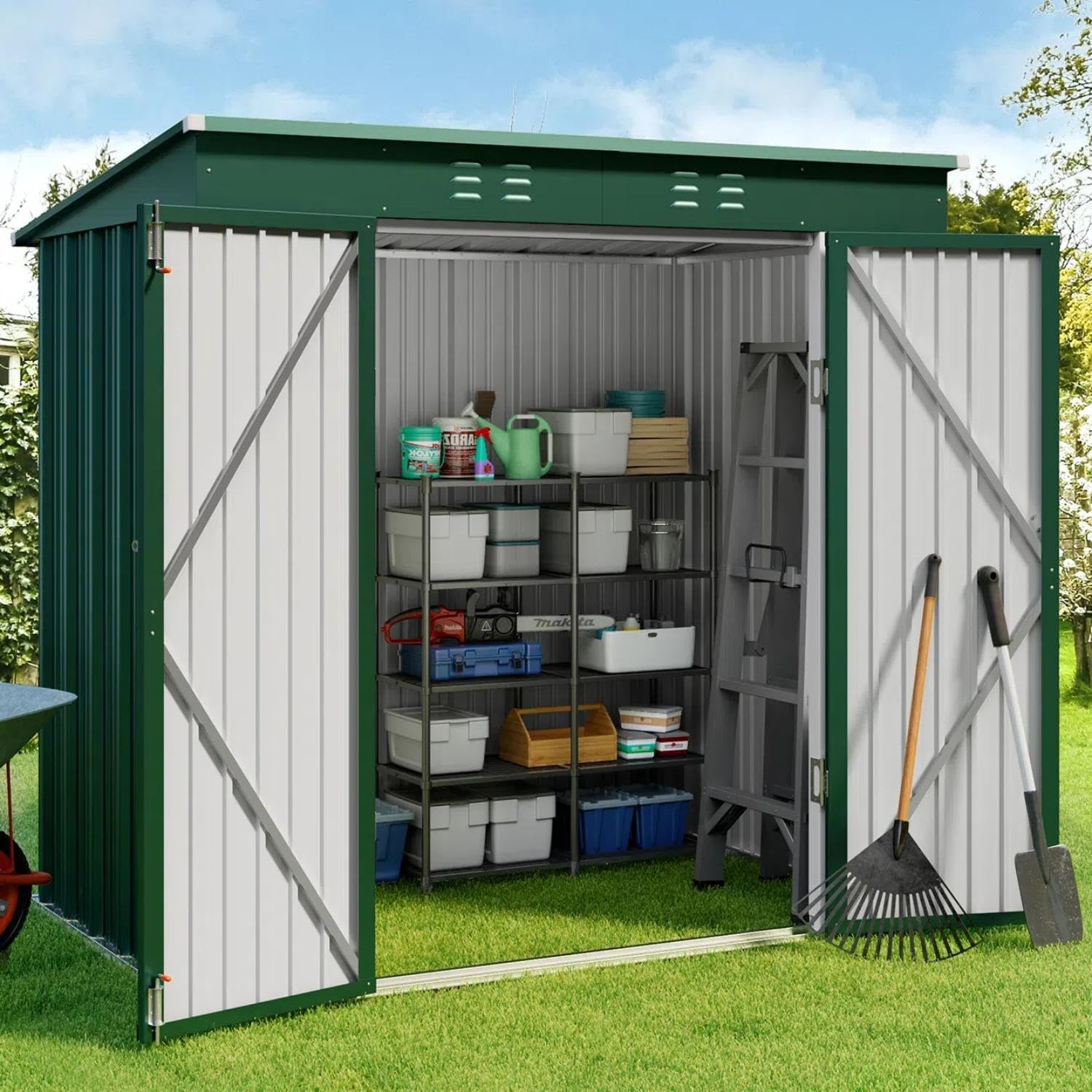 Gizoon 6ft x 4ft Outdoor Storage Shed for Garden Tools and More