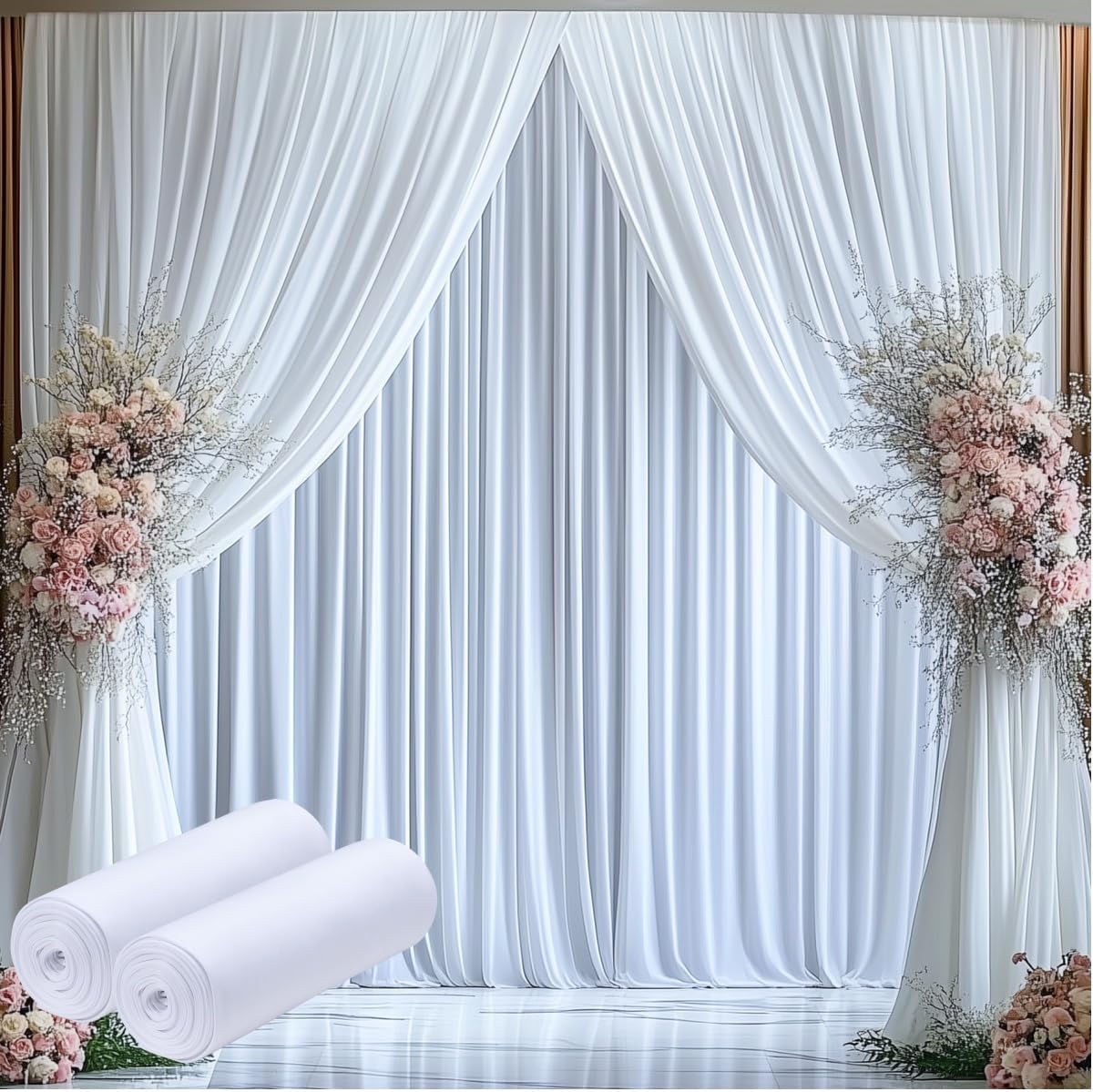 Silky White Wedding Backdrop Set - 10x15ft