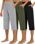Women's Capri Sweatpants Wide Leg Cropped Capri with Pockets - Cozy