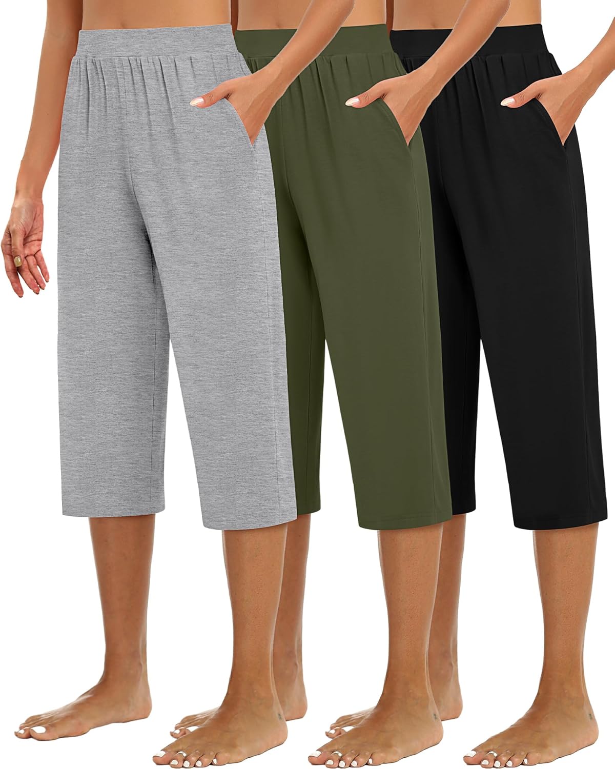 Huukeay Women's Capri Sweatpants - Cozy Wide Leg Cropped Pants