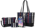 Women Synthetic Leather 4pc Handbag Tote and Crossbody Set - Spacious