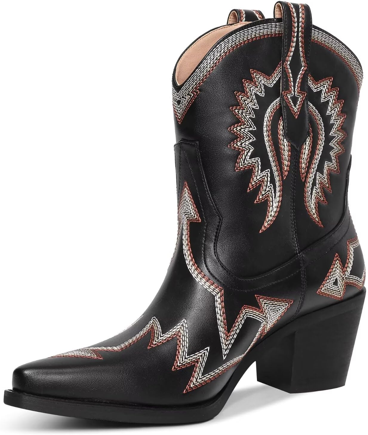 Western Boots for Women with Metallic Embroidery and Chunky Heel