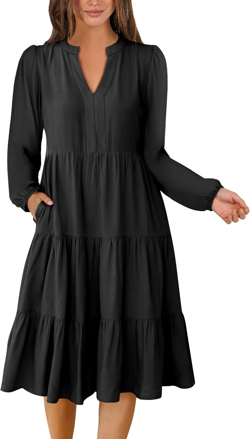 ANRABESS Long Sleeve Midi Dress for Women - Casual Boho Style