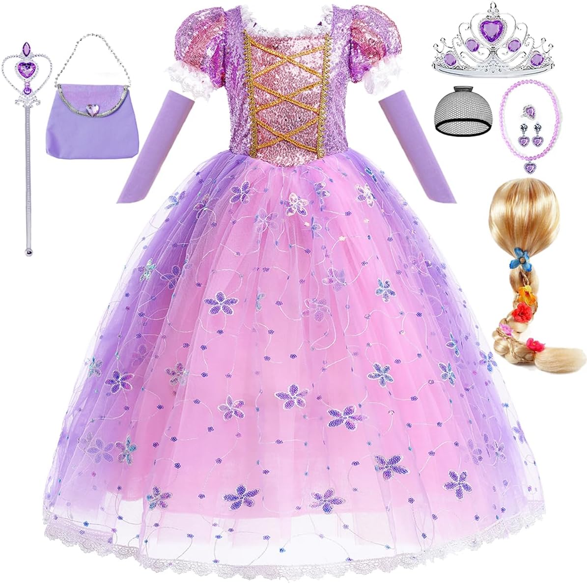Little Girls Princess Costume with Accessories for Dress Up Fun
