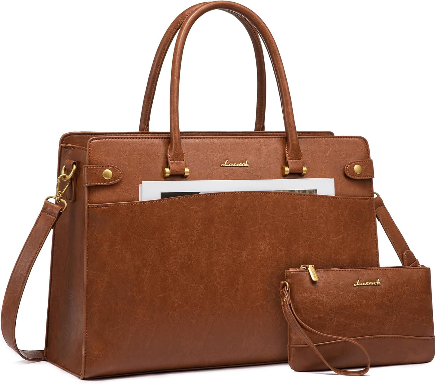 LOVEVOOK Vintage Leather Laptop Tote Bag for Women Work