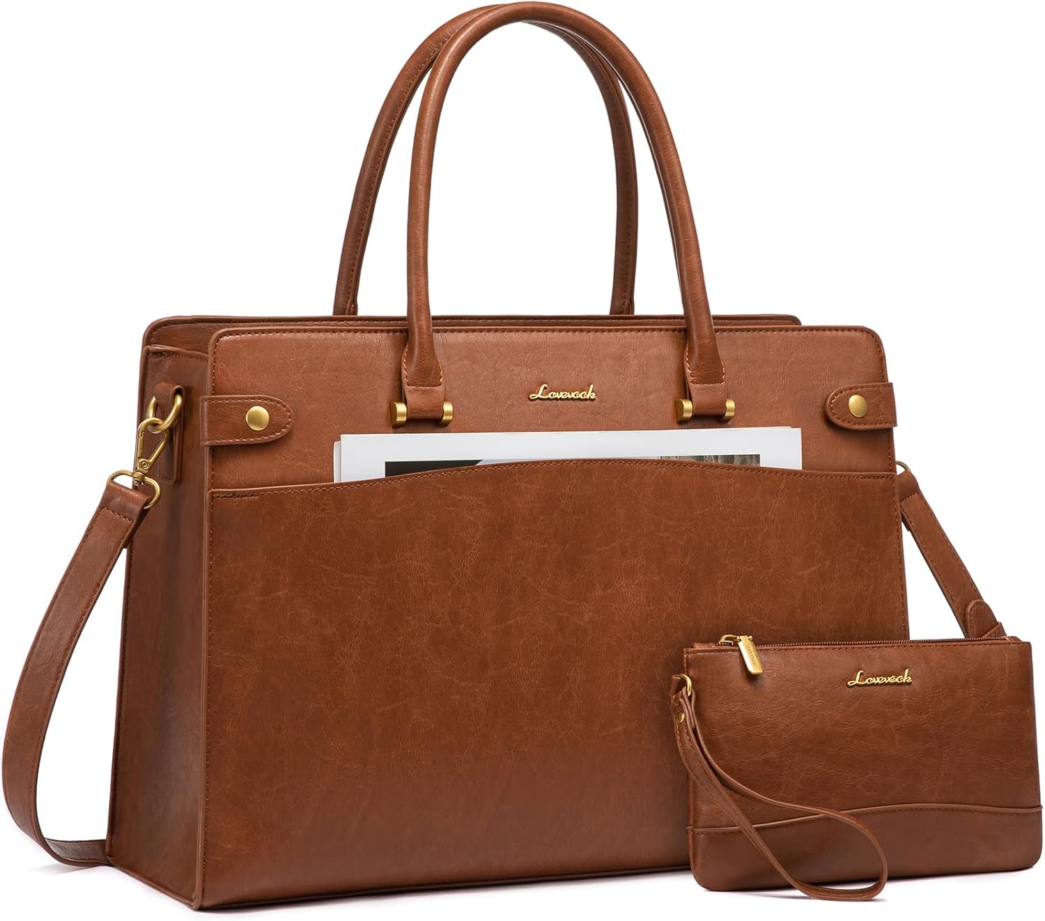 LOVEVOOK Vintage Leather Laptop Tote Bag for Women Work