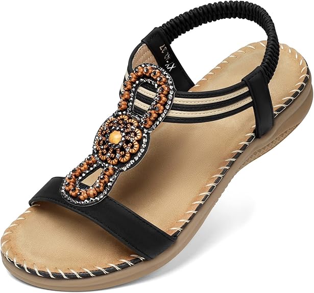 SHIBEVER Womens Sandals Comfortable Summer Dressy Flat T-Strap