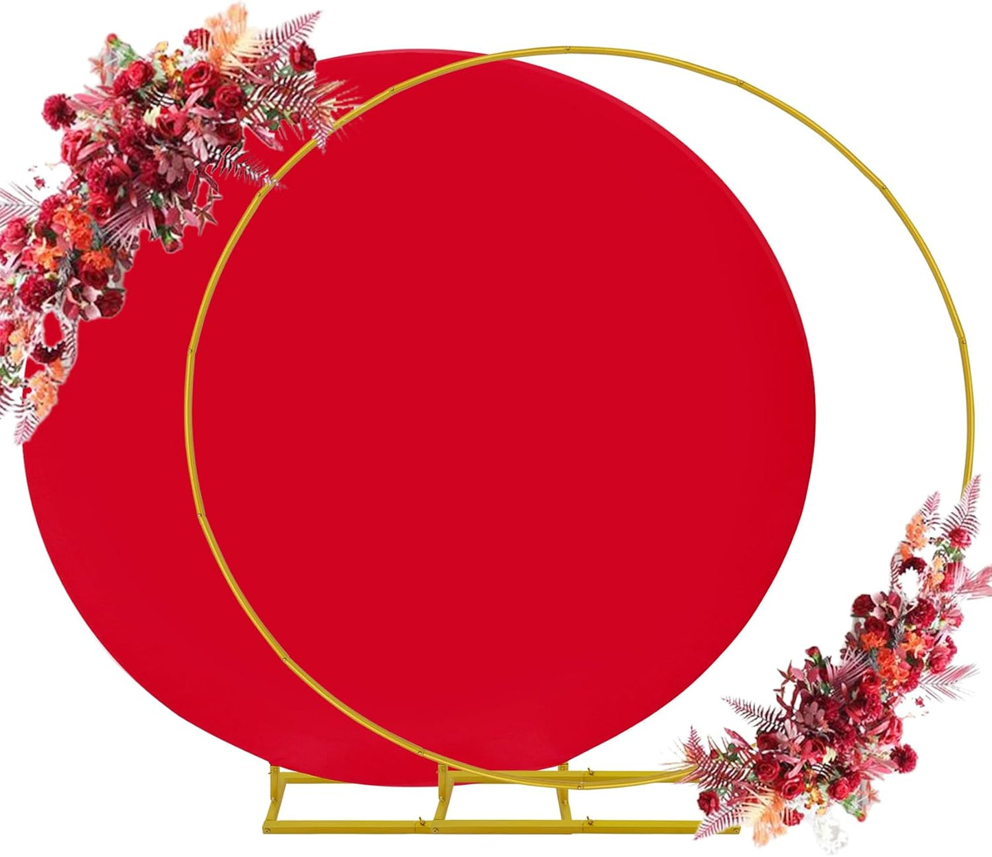 6.6ft Round Backdrop Stand with Red Covers for Events